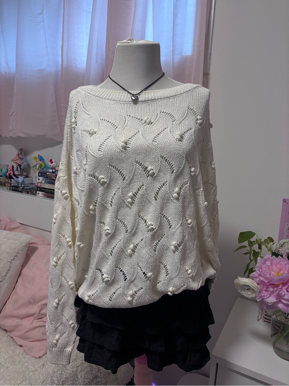 Mavi cream textured knit sweater